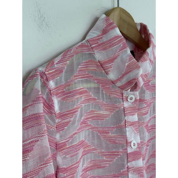 CARLISLE new york light blush pink abstract semi sheer gauzy modern blouse top - Picture 8 of 12